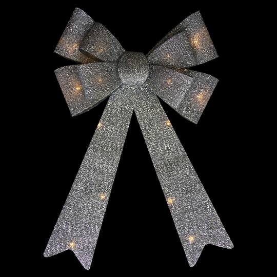 24" LED Lighted Silver Tinsel Bow Christmas Decoration